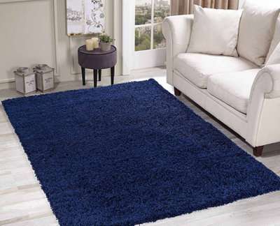 Modern Extra Large Small Soft 5cm Shaggy Non Slip Bedroom Living Room Carpet Runner Area Rug - Navy Blue 120 x 170 cm