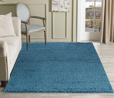 Modern Extra Large Small Soft 5cm Shaggy Non Slip Bedroom Living Room Carpet Runner Area Rug - Teal 120 x 170 cm