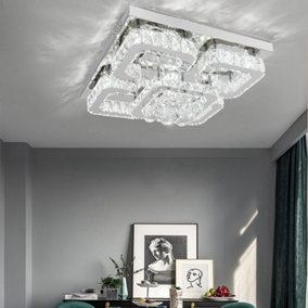 Modern Fancy 5 Head Square Crystal Chrome LED Ceiling Light Fixture Chandelier 50cm Cool White