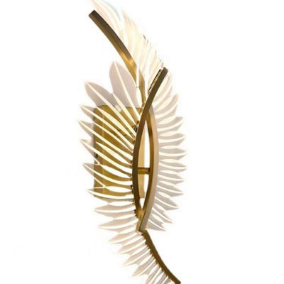 Modern Feather Wall Sconce Lighting Fixture Double Head Bedside LED Gold