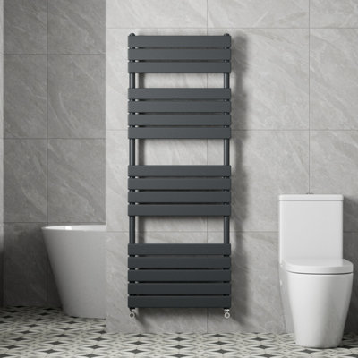 Modern Flat Panel Heated Towel Rail Radiator Anthracite 1600x600 Straight Valves