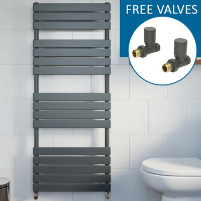 Modern Flat Panel Heated Towel Rail Radiator Anthracite 1600x600 Straight Valves
