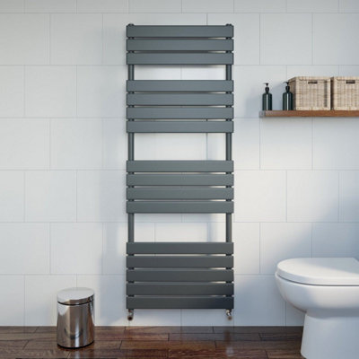 Modern Flat Panel Heated Towel Rail Radiator Anthracite 1600x600 Straight Valves