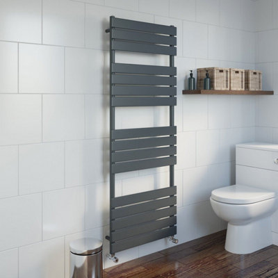 Modern Flat Panel Heated Towel Rail Radiator Anthracite 1600x600 Straight Valves