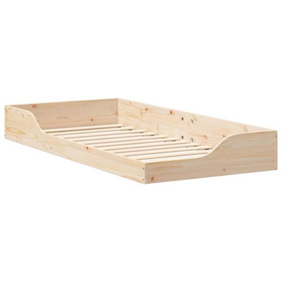 Modern Floor Bed Frame Brown 100 x 200 cm Solid pine wood