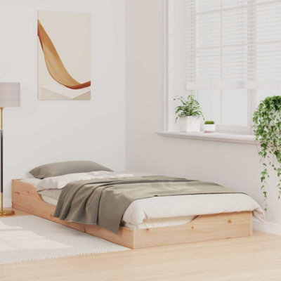 Modern Floor Bed Frame Brown 100 x 210 cm Solid pine wood