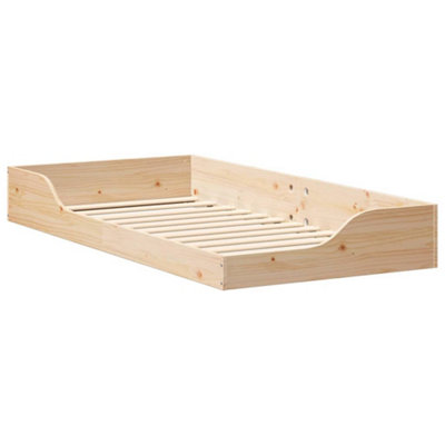 Modern Floor Bed Frame Brown 75 x 190 cm Solid pine wood