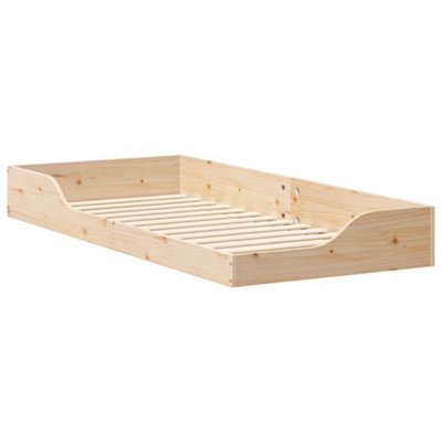 Modern Floor Bed Frame Brown 90 x 210 cm Solid pine wood