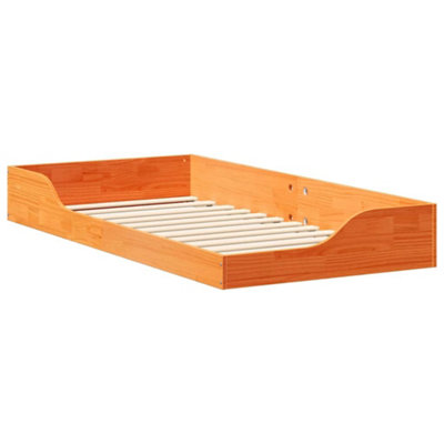 MODERN FLOOR BED FRAME WAX BROWN 90 X 190 CM SOLID PINE WOOD