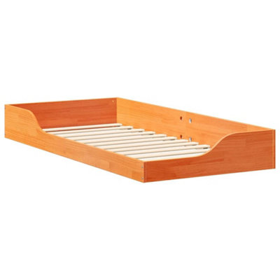 Modern Floor Bed Frame Wax brown 90 x 200 cm Solid pine wood
