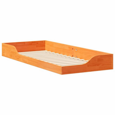 Modern Floor Bed Frame Wax brown 90 x 220 cm Solid pine wood