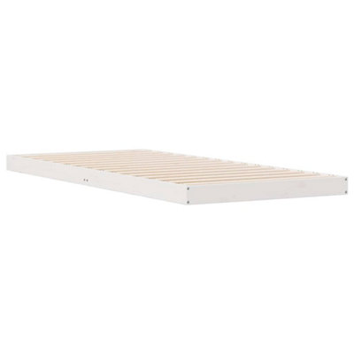 Modern Floor Bed Frame White 100x210 cm Solid Wood Pine