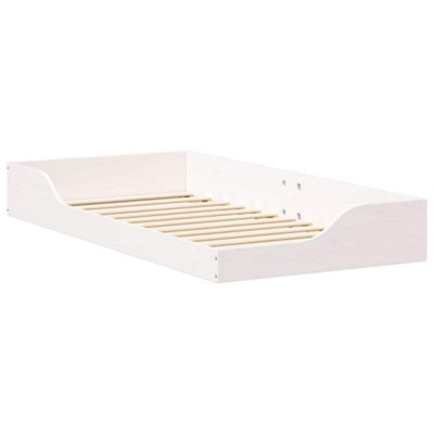 Modern Floor Bed Frame White 90 x 190 cm Solid pine wood
