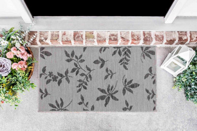 Modern Floral Design Outdoor-Indoor Rugs Dark Grey 50x80 cm