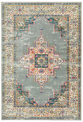 Modern Floral Grey Rug, Bordered Bedroom, & LivingRoom Rug, Geometric ...