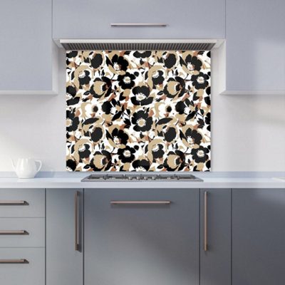 Modern Flower Pattern Premium Glass Kitchen Splashback W600mm x H600mm