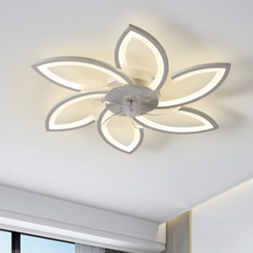 Modern Flower Shape Ceiling Fan with LED Light, 6 Speed, 78cm Dia