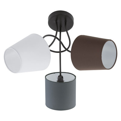 Modern Flush Ceiling Light with Black Fabric Shade - E14 3x40W