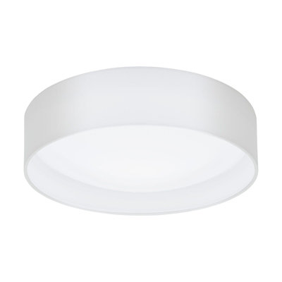 Modern Flush Ceiling Light with White Fabric Shade and LED Bulb