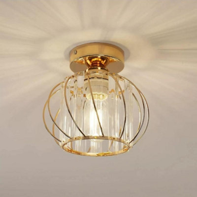 Modern Flush Mounted Ceiling Light Gold Crystal
