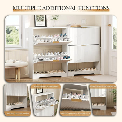 Modern Fluted Shoe Cabinet with 3 Flip Drawer,Slim Wooden Shoe Storage ...