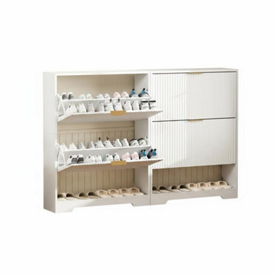 Modern Fluted Shoe Cabinet with 3 Flip Drawer,Slim Wooden Shoe Storage ...