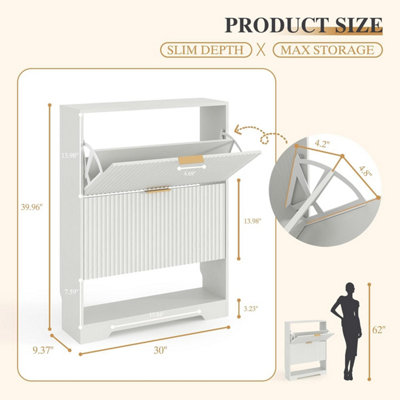 Modern Fluted Shoe Cabinet with 3 Flip Drawer,Slim Wooden Shoe Storage ...