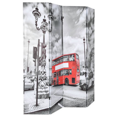 Modern Folding Room Divider 160x170 cm London Bus Black and White