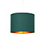 Modern Forest Green Cotton Fabric Small 8" Lamp Shade with Shiny Copper Inner
