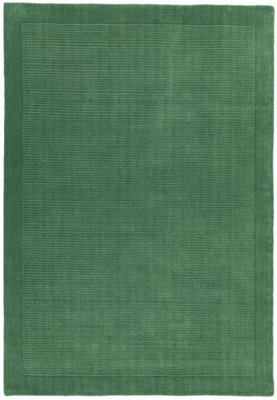 Modern Forest Green Rug, Handmade Rug, Wool Rug for Bedroom, Luxurious LivingRoom Rug, Plain Bordered Rug-160cm X 230cm
