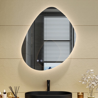 Modern Frameless Irregular Dimmable LED Wall Bathroom Mirror 53x72cm ...