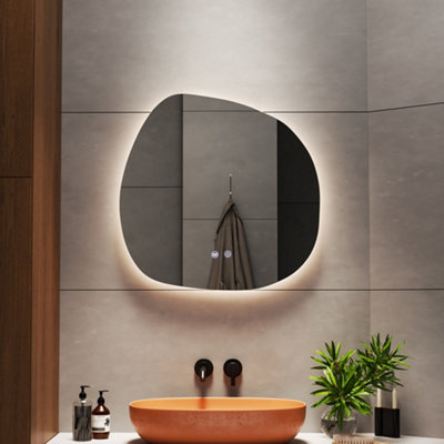Modern Frameless Irregular Dimmable LED Wall Bathroom Mirror 60x57.5cm