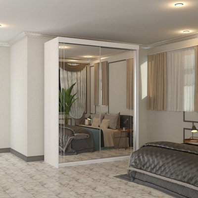 Modern Full Mirror Sliding Wardrobe with Sensor LED Light ...