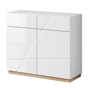 Modern Futura Sideboard Cabinet in White Gloss & Oak Riviera (W1000mm x H910mm x D410mm) - Ideal for Extra Storage Space