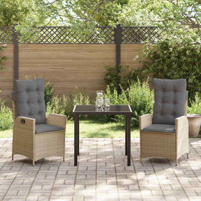 Modern Garden Dining Set 3 pcs Beige Poly Rattan