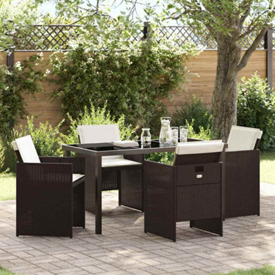 Modern Garden Dining Set 5 pcs Brown Poly Rattan