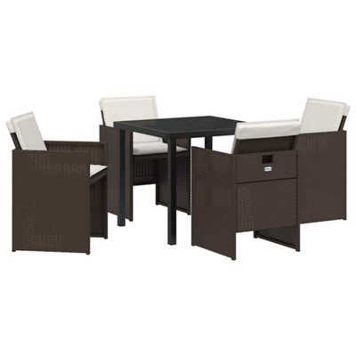 Modern Garden Dining Set 5 pcs Brown Poly Rattan