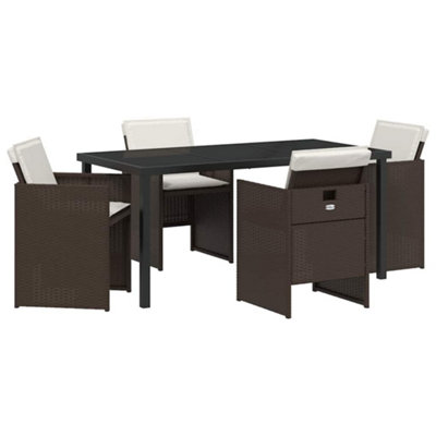 Modern Garden Dining Set 5 pcs Brown Poly Rattan