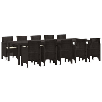 Modern Garden Dining Set with Cushion 11 pcs Brown and Cream Rattan