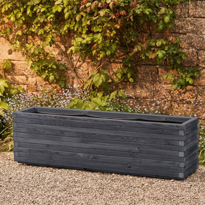 Modern Garden Planter Anthracite Grey Fully Assembled & Lined L150 x W40 x H60cm 175L Capacity With Heavy Duty Castors