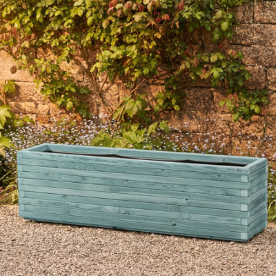Modern Garden Planter Beach Hut Blue Fully Assembled & Lined L150 x W40 x H48cm 175L Capacity