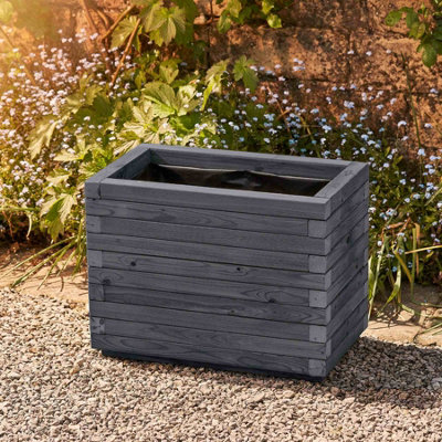 Modern Garden Planter Fully Assembled & Lined L65 x W40 x H48cm Anthracite Grey