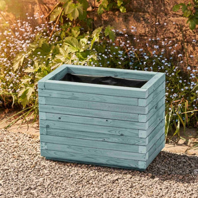 Modern Garden Planter Fully Assembled & Lined L65 x W40 x H48cm Beach Hut Blue