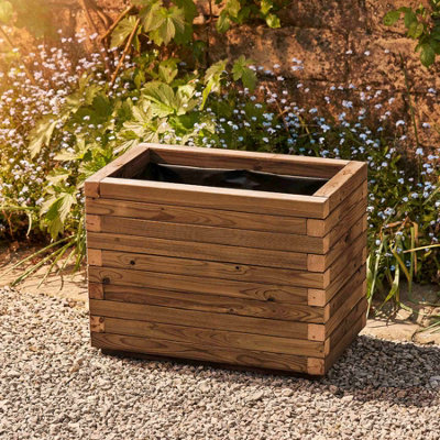 Modern Garden Planter Fully Assembled & Lined L65 x W40 x H48cm Medium Oak