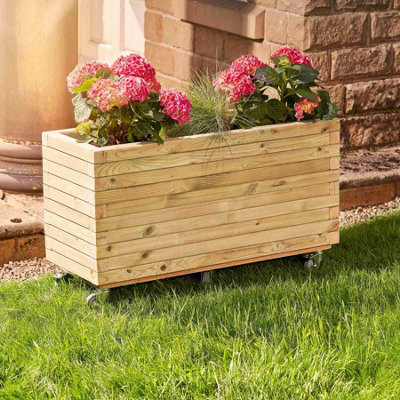 Modern Garden Planter Fully Assembled & Lined With Heavy Duty Castors L100 x W40 x H60cm 115L Capacity