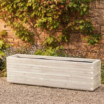 Modern Garden Planter Soft White Fully Assembled & Lined L150 x W40 x H48cm 175L Capacity