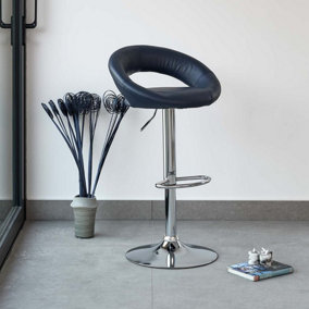 Modern gas lift bar stool with foot rest in faux leather - Plump Bar Stool in Blue (Single)