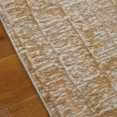 Modern Geometric Easy to Clean Beige Rug for Dining Room & Living Room-120cm X 170cm