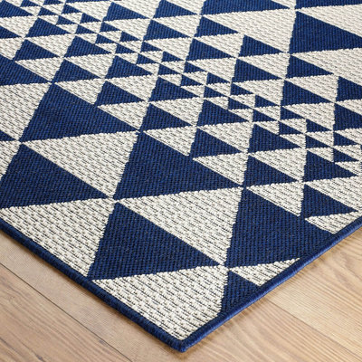 Modern Geometric Easy to Clean Flatweave Anti-Slip Blue Rug for Dining Room-120cm X 160cm