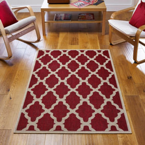 Modern Geometric Easy to Clean Flatweave Anti-Slip Red Rug for Dining Room-120cm X 160cm